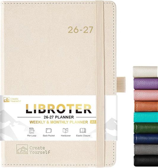 2026-2027 Planner - Academic Planner 2026-2027 Weekly Monthly Planner, July 2026 - June 2027, 5.7'' x 8.4'', Thick Paper, Leather Cover, Pen Holder, Back Pocket, Perfect Daily Organizer - Off-white