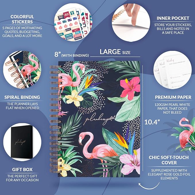 PLANBERRY Large Weekly Planner Premium – Undated Life & Budget Planner – Organizer & Productivity Journal, 8x10.4″ (Rose Flamingo)