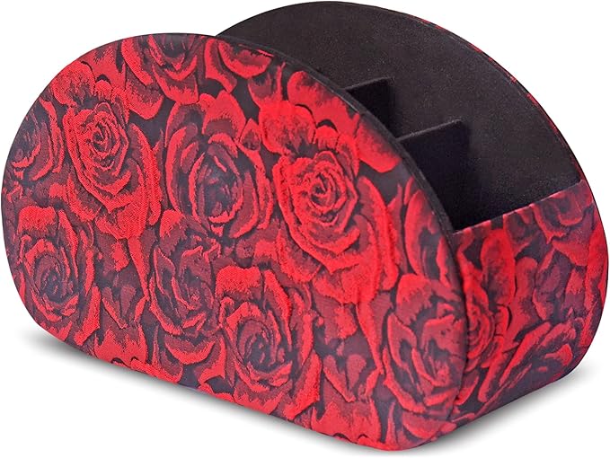 QIELIZI Remote Control Holder, PU Leather Remote Caddy Desktop Organizer with 5 Spacious Compartments for TV Remotes/Media Controllers/Office Supplies (1-3D Rose Red