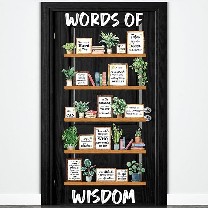 Greenery Words of Wisdom Bulletin Board Classroom Decoration Spring Plant Themed Paper Cutouts Plants Motivational Door Wall Stickers for Classroom Wall Window Educational Learning Activities