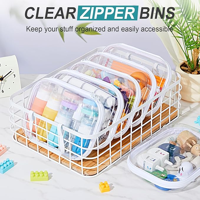 15 Pcs Clear Hard Shell Zipper Case Plastic Bins Transparent Double Zippers Hard Pouch Clear Plastic Storage Box Containers for Building Blocks Cosmetics, Puzzles(7.9 x 5.9 Inches)