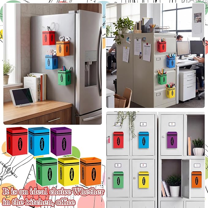 6 Pcs Crayon Classroom Decor Classroom Magnetic Storage Boxes Magnetic Storage Containers Plastics Pen Holder for Refrigerator Whiteboard Home Office School Organizer Supply