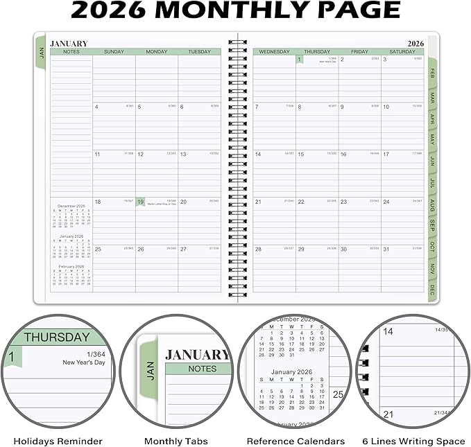 2026 Planner - 11.38'' x 8.74'', 2026 Weekly & Monthly Planner Notepad,Jan. 2026 - Dec. 2026, Appointment Book 2026, 60 Minutes Interval, Monthly Tabs, Sturdy Cardboard Cover, Spiral Bound - Black