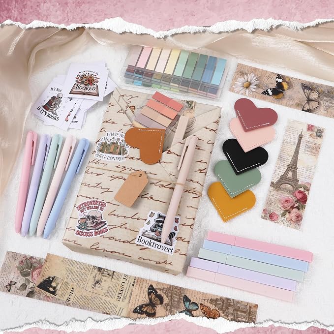 Blind Date with a Book Gift Box - Hamdwerk 6 Set Vintage Blind Book Date Gift Supplies Includes Wrapping Paper Tags Pens Bookmark Stickers Book Lover Club Gifts for Women Librarian Bookish Reader