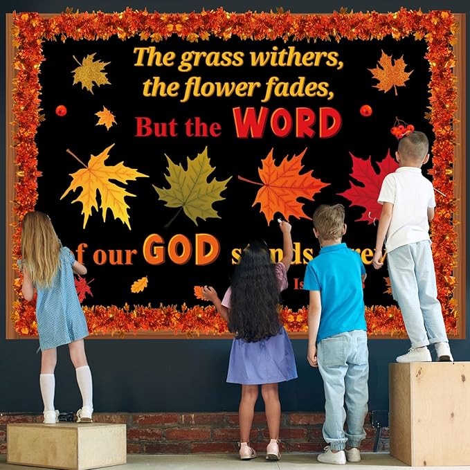 Pasimy Thanksgiving Religious Bulletin Board Classroom Decorations Set Fall Maple Leaf 3D Bulletin Board Autumn Christian Bible Verse Paper Cutouts for School Church Party Decor(Fall)