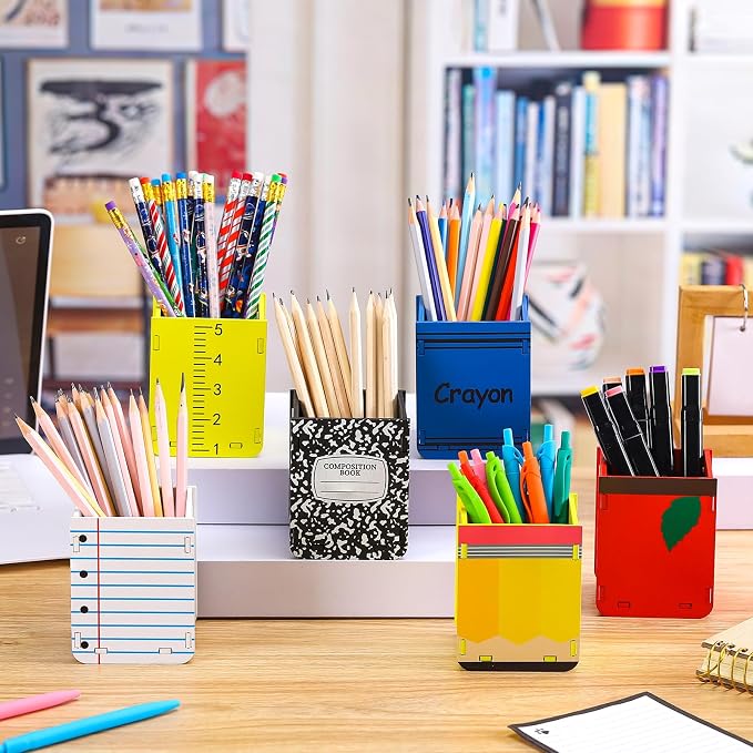 Sherr 6 Pcs Wooden Pencil Dispenser for Classroom Back to School Pencil Holder Classroom Pen Holder Storage Organizer for Teachers Classrooms Office Desk Organization