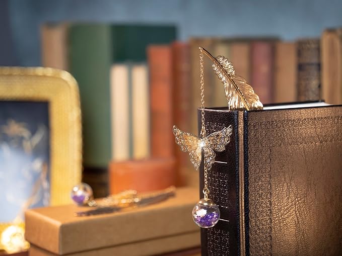 Teacher Appreciation Gifts for Women - Metal Feather Bookmark with 3D Butterfly Charm – Mother’s Day Gifts for Mom, Thank You Gifts, Book Lover Gift Under 10 Dollars, Gift Box Included