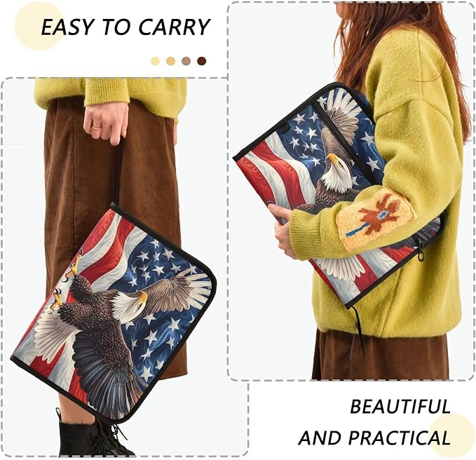 Expanding File Folder Bald Eagle American Flag Old Accordion File Organizer 13 Pockets Document Organizer with Zipper Labels A4 Letter Office Storage