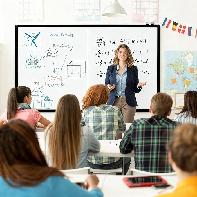 Large Magnetic Whiteboard 60 x 36 Inch, Foldable Dry Erase White Board with Pen Tray, Black Aluminum Frame Folding Message Presentation Board for Wall