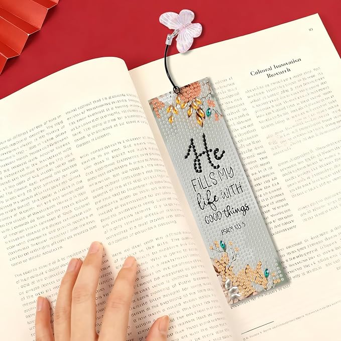 Bible Diamond Art Bookmarks for Adults, 4 PCS Bible Diamond Painting Bookmarks with Pendant, 5d Gem Art, Acrylic Bookmark Easy DIY Crafts for Books Decor Gift