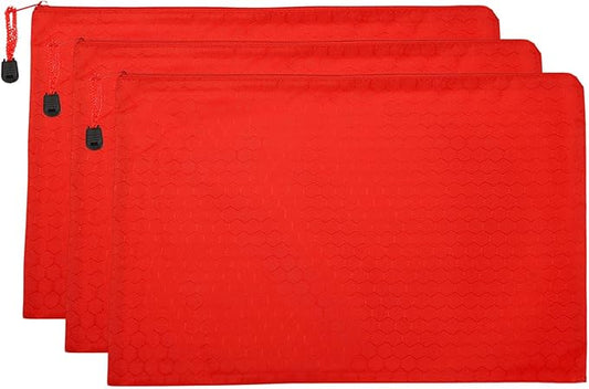 PATIKIL Waterproof Zipper File Bags, 3 Pack A4 Document Holders Pencil Pouch for Office, Red
