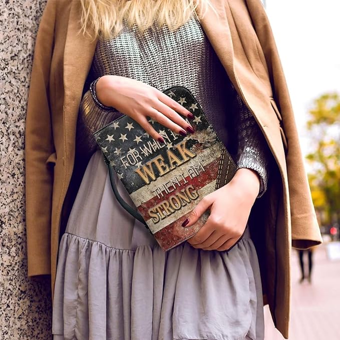 Large Bible Cover Case for Women Men Amercan Flag and Cross PU Leather Bible Case with Bookmark Church Bag Book Carrying Case Bible Cover for Women Men Bible Case for Men Women