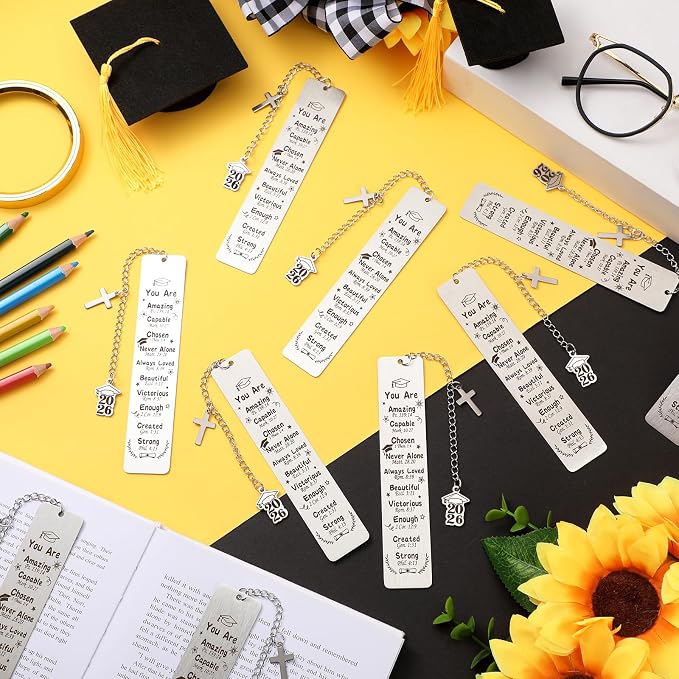 Skyygemm 12 Pcs Metal Graduation Inspirational Bible Verse Christian Bookmarks Cross Chain Class of 2026 Graduation Gifts Christian Religious Gifts for Him Her College High Middle School Students Grad