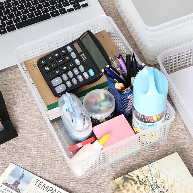 Kekow 6-Pack Clear Plastic Paper Storage Baskets Trays, File Storage Tray Basket