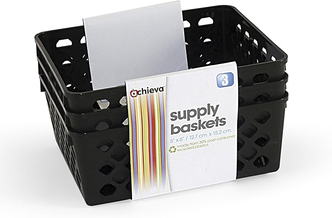 Officemate Recycled Supply Basket, Plastic, 6.13 x 5 x 2.38, Black, 3/Pack