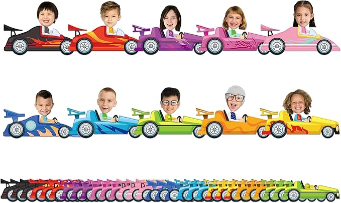 160Pcs Racing Car Cutouts Race Car Bulletin Board Decorations Auto Paper Cut-Outs Classroom Decor for Boy Girl DIY Craft Photo Wall Kindergarten Preschool Back to School Party Favor Supplies