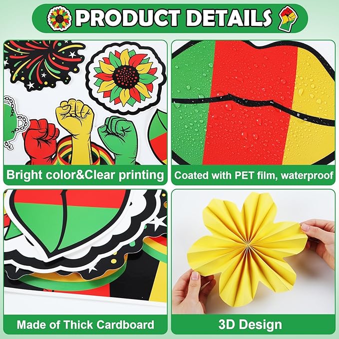 Black History Month Bulletin Board Classroom Decoration Black History Paper Cutouts 3D African American Inspirational Paper Fans for Happy Juneteeth Classroom School Chalkboard Wall Decor Supplies
