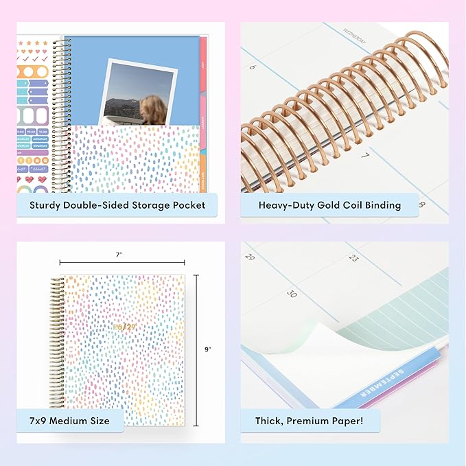Blue Sky Livewell 2026-2027 Weekly and Monthly Academic Year Planner Calendar, July 2026 - June 2027, 7" x 9", Flexible Cover, Wirebound, Colorful Interior, Laminated Tabs, Storage Pocket, Includes Stickers, Rainbow