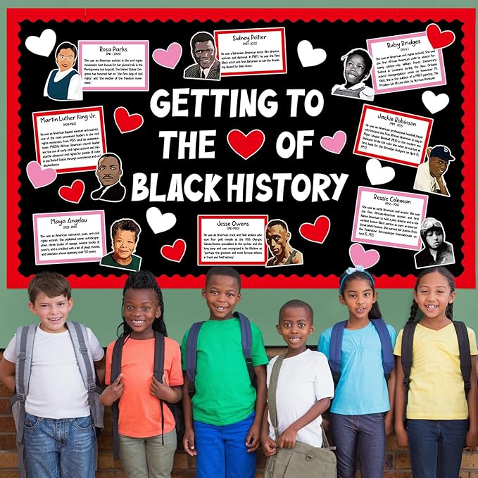 gisgfim Black History Month Bulletin Board Set Decorations African American Inspirational Classroom Decor Valentine’s Day Heart Cutouts for Wall Door Chalkboard Craft Educational School Home Supplies