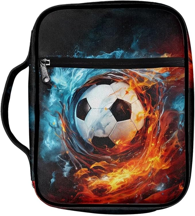 Coldinair Soccer Print Bible Cover with Handle - Polyester Bible Bag Journal Case for Men and Women