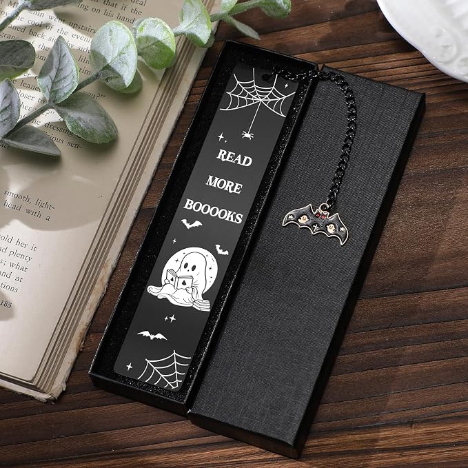 Halloween Metal Bookmarks Gifts - Cool Spooky Book Marks for Reading Women Men Funny Boo Basket Stuffers Black Page Marker for Horror Lovers Bookish Readers Kids School Office Accessories
