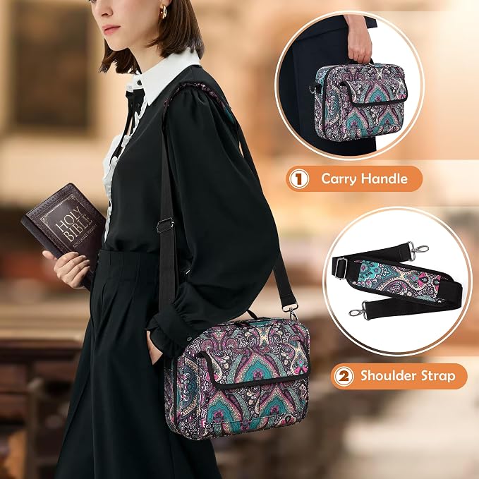 LoDrid Bible Carrying Case for Church with Multiple Pockets, Portable Bible Cover Bag with Handle and Shoulder Strap for Bible Accessories, Totem, Bag Only