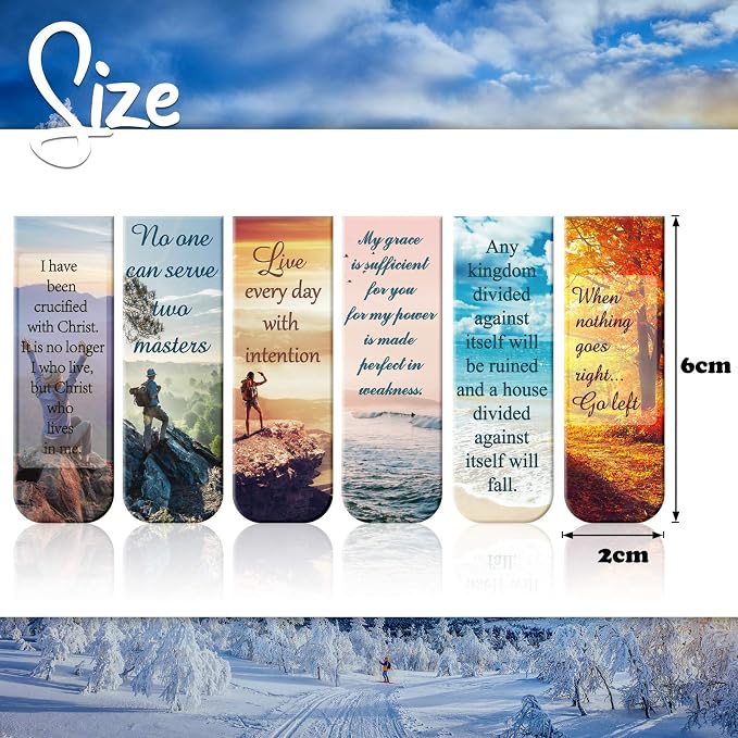 Zonon 12 Pcs Bible Magnetic Bookmark Inspirational Scripture Christian Book Markers Religious Verse Magnetic Bookmark Page Clip Assorted Marker Set with Landscape for Reading School Supplies