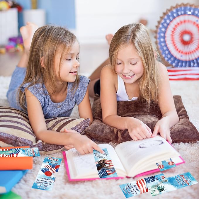TICIAGA 250th Anniversary Watercolor Religious Bookmarks - 120Pcs 4th of July American Stars and Stripes Prayer Patriotic Bookmarks for Kids, Memorial Day Church Christian Giveaways for Sunday School