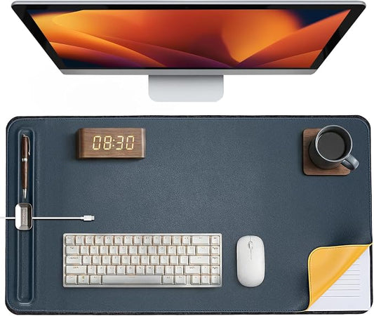 Desk Mat – Double-Sided Vegan Leather & Felt | Built-In Magnetic Cable Organizer & File Storage | Premium Workspace Pad for Office, Gaming & Creative Professionals-（Green）