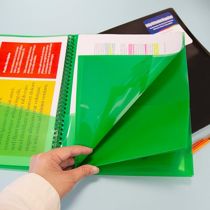 BAZIC Products 8 Pockets Poly Folder Portfolio, Letter Size Plastic Folders Holder for Office Documents Paper Organizer, Assorted Color, 6-Pack