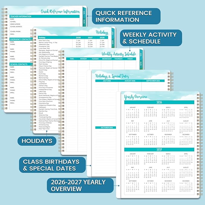 Teacher Planner 2026-2027 - Teacher Lesson Planner 2026-2027, 9" x 11", Jul.2026 - Jun.2027, Weekly & Monthly Lesson Plan Book for Teachers with Back pocket, Colorful Tabs