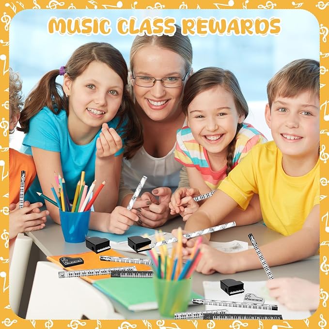 30 Pcs Music Pencil Stationery Set Back to School Gift Piano Prizes Music Note Pencil Paper Clips Rulers Piano Pencil Sharpeners Erasers Music Themed Gifts for Classroom First Day of School