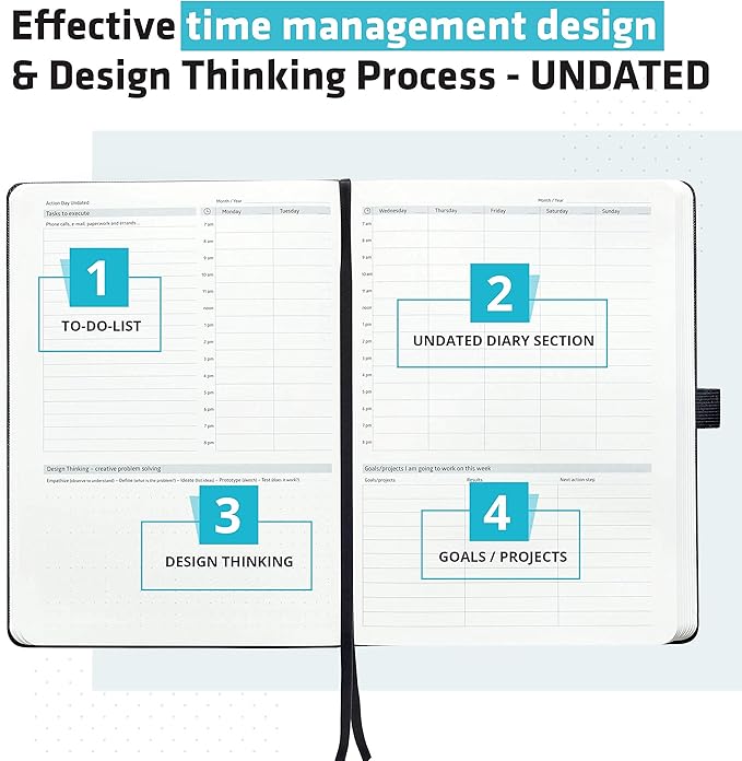 Undated Academic Weekly and Monthly Planner by Action Day - Stay Organized, Achieve Goals & Get More Done with a Proven Productivity System, 7x9, Black
