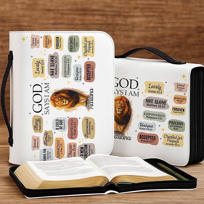 Personalized Bible Cover for Men, Christian Bible Case PU Leather, Jeus Bags Religious Appreciation Gifts for Women Girls Daughter Christian with Handle Zipper (BIBLE-10, M-2XL)