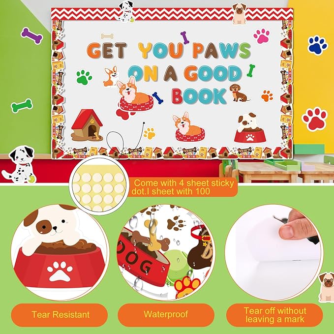 Kosiz Pet Dog Bulletin Board Decoration Set 118 ft Scalloped Bulletin Board Borders Classroom Poster Border Trim with 257 Pcs Letter Number Symbol Cutout for School Decor
