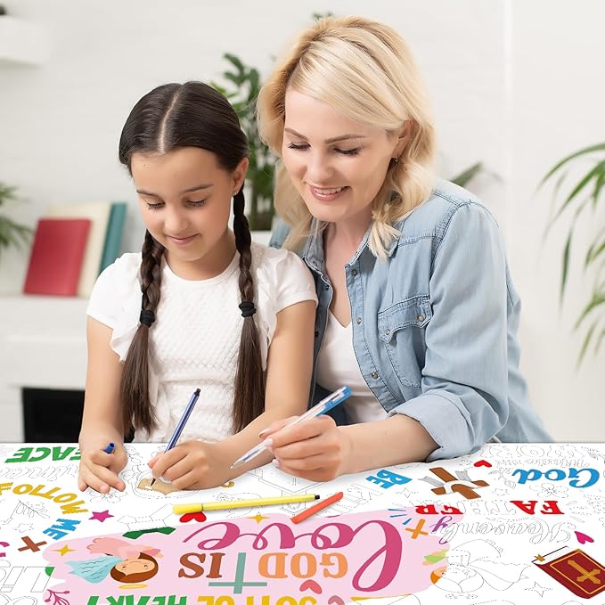 LUUFILx God is Love Coloring Poster for Kids Giant Coloring Poster Large Positive Coloring Tablecloth Jumbo Coloring Books for Kids Classroom Home Birthday Party Supplies Favor