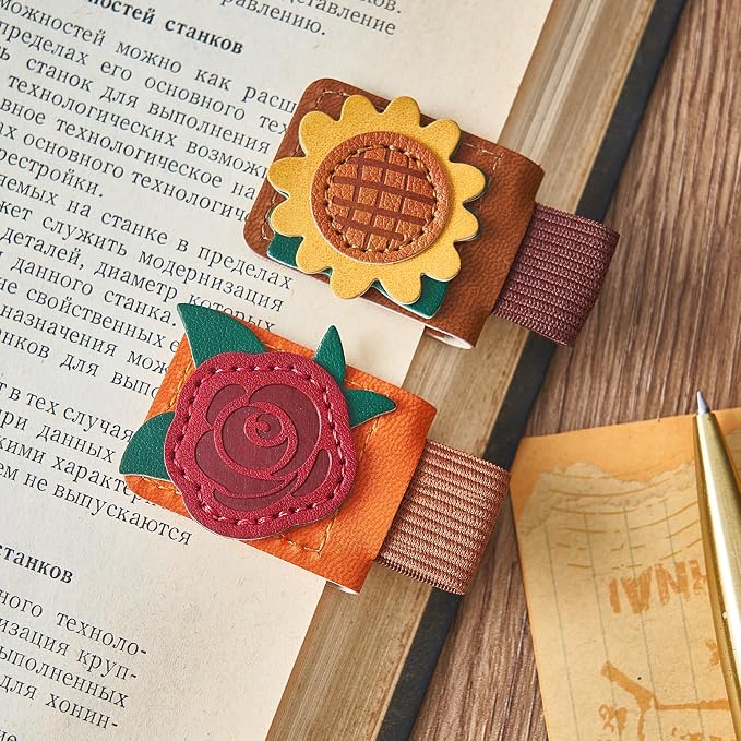 2PCS Magnetic Leather Bookmark, Rose & Sunflower Bookmarks for Women, Cute Magnetic Bookmark Clips, Book Accessories, Unique Gifts for Women