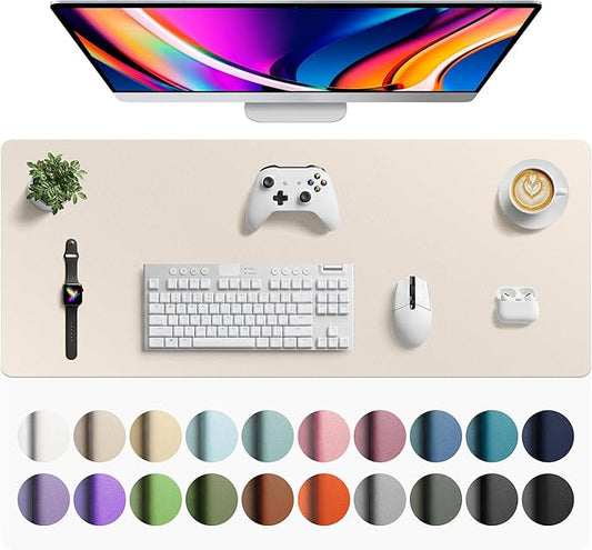 Aothia Faux Leather Desk Mat - Large Mouse Pad, Non-Slip PU Leather Blotter, Waterproof Writing Surface for Office and Home (Eggshell, 42" x 17")