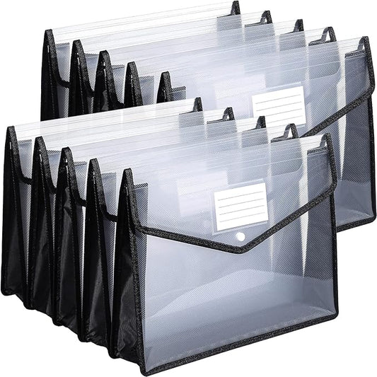 10 Pieces Plastic File Folders Envelope Expanding File Wallet Organizer Documents Folder with Snap Closure and Pocket B4 Waterproof Transparent Pouch for School Office(Black, White,Horizontal)