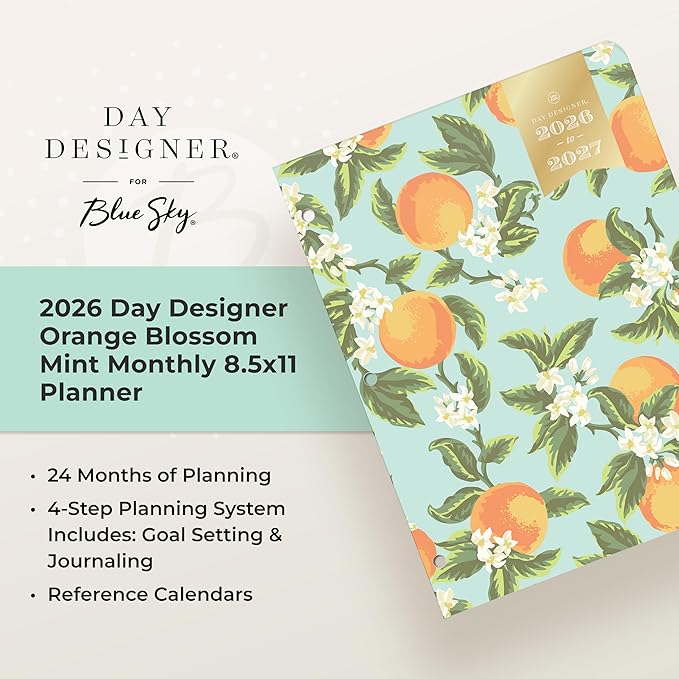 Blue Sky Day Designer 24 Month 2026 Monthly Planner Calendar, January 2026 - December 2027, 8.5" x 11", Flexible Cover, Stapled Binding, Orange Blossom Mint