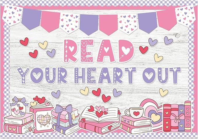 Eaasty Valentines Reading Bulletin Board Set Read Your Heart Out Classroom Bulletin Board for Library School Reading Corner Home Door Valentines Decorations