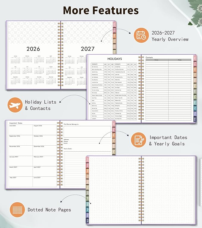 Academic Planner 2026-2027, Weekly and Monthly Calendar Planner from July 2026 - June 2027, 8.5" x 11" A4 Large Daily Agenda Book with Tabs, Flexible Cover, College School Organizer for Student Teacher, Purple
