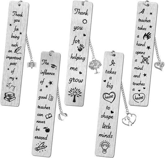 5 Pieces Teacher Bookmark Metal Teachers Appreciation Bookmark,Teacher Appreciation Gift for Women Kindergarten Preschool Teacher Thank You Gifts from Students (Silver)