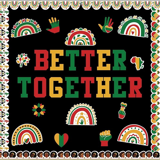 Mooliwe Black History Bulletin Board Decorations Set Diversity Black History Month Borders Cutouts for Classroom Chalkboard Wall Door Decor African American Holiday Party Supplies(Classic Style)