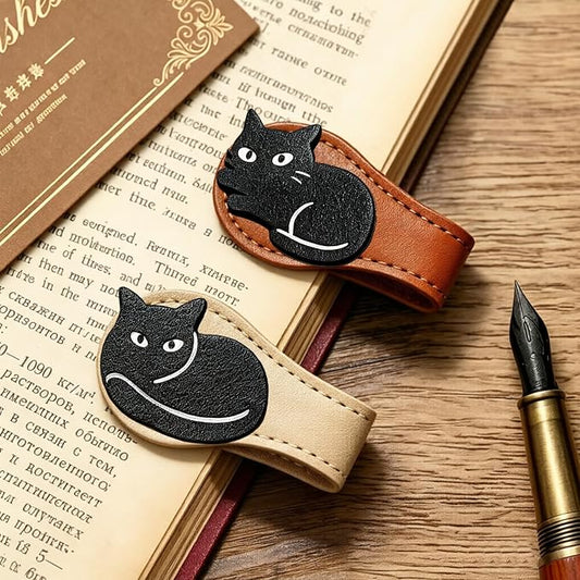 Gifts for Women Cute Cat Leather Magnetic Bookmarks for Women Vintage Book Marks for Reading Small Birthday Teacher Graduation Bookish Reading Book Lovers Gifts Office Planner Book Accessories Clip