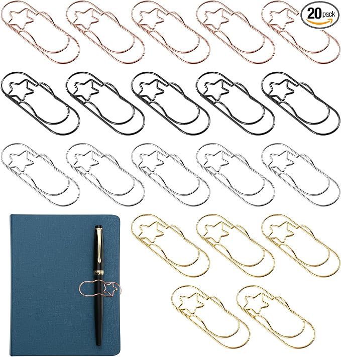 20 Pcs Metal Pen Clip, Paperclip Pen Holders for Notebooks & Planners, Multifunctional Bookmark Clips, Office School Supplies
