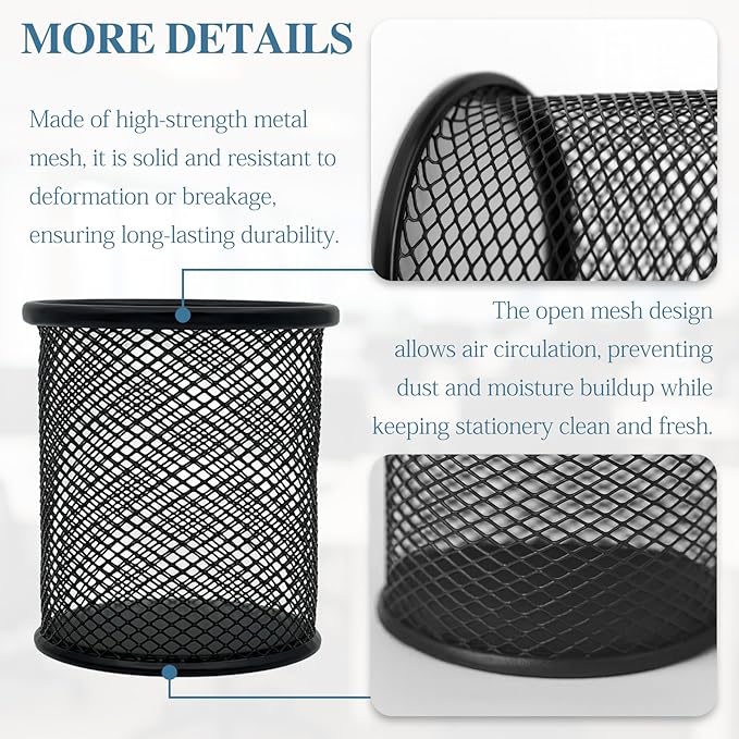 Black Wire Mesh Pen Holder Cup – Durable Steel Desk Organizer for Pens, Pencils, and Office Supplies