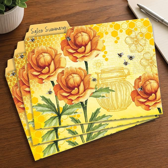Current Bee Friends File Folders Value Pack - Bulk Set of 24, 6 Pretty Decorative Designs, 1/3 Cut Tabs, Heavy-Duty Paper Stock, Office Supplies for Home & Work, 9-½” x 11-¾” Letter Size