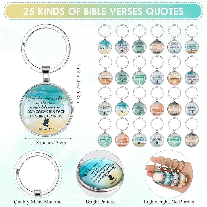 Junkin 25 Set Fathers Day Church Gifts Spanish Christian Gifts Bulk for Men Bible Verse Keychain Religious Bible Emergency Numbers Bookmark Christian Party Favor Women Men(Landscape)