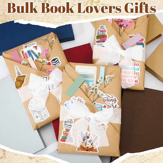 Marspark 6 Set Blind Date with a Book Gift Box Supplies Book Club Lovers Gifts Bulk Including Magnetic Bookmarks Stickers Tags Flowers Bookish Librarian Readers Present for Women Men(Baby's Breath)